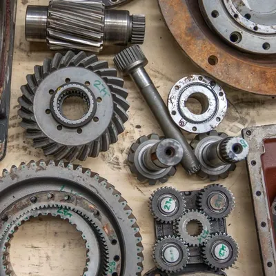 Assorted industrial gears, shafts and housings